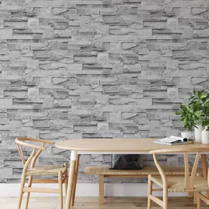 Slate Grey Realistic Stone Brick Wall Effect Textured Wallpaper Wall Faux