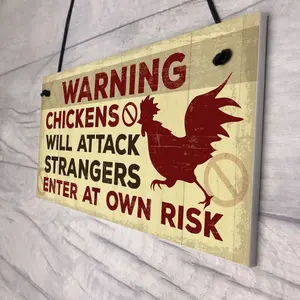 Red Ocean Funny Chicken Hen Plaque Novelty Warning Hanging Sign For Chicken Coop Outdoor Gate Garden Decor Sign