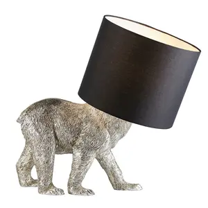 Luminosa Barack Bear Base & Shade Table Lamp Vintage Silver Paint & Black Fabric