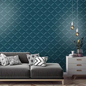 Holden Decor Lana Geo Teal Wallpaper Geometric 3D Effect Modern Paste The Wall