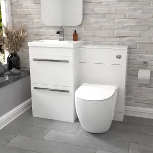 Nes Home 1000mm Freestanding White 2 Drawer Basin Vanity & Back To Wall Toilet