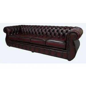 Chesterfield 4 Seater Antique Oxblood Real Leather Sofa Bespoke In Kimberley Style