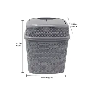 JVL Knit Design Loop Plastic Push Top Bin, Grey