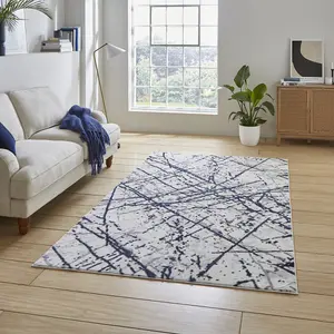 Blue Silver Abstract Easy to Clean Modern Rug For Dining Room Bedroom and Living Room-160cm X 230cm