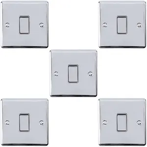 5 PACK 1 Gang Single Metal Light Switch POLISHED CHROME 2 Way 10A GREY Trim