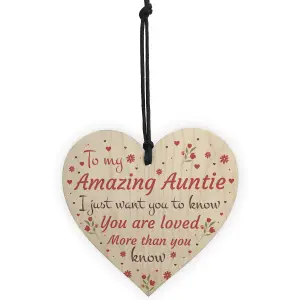 Red Ocean Amazing Auntie Gift Wooden Heart Christmas Birthday Gift For Auntie Love Sign