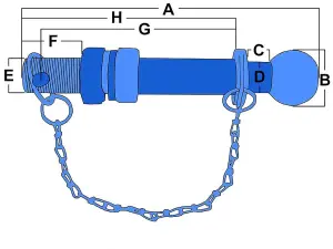 50MM Tow Ball Pin Long Shank 32MM Thread & Chain (1 1/4" 3 Ton Tractor ATV Quad Trailer Hitch)