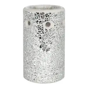 Silver Pillar Crackle Glass Oil Burner (Height) 14.5 cm