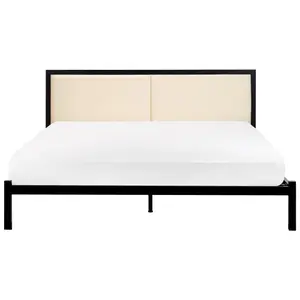 Metal EU King Size Bed Black and Light Beige CLAMART