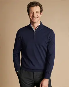 Merino Zip Neck Jumper - Navy Size Large By Charles Tyrwhitt