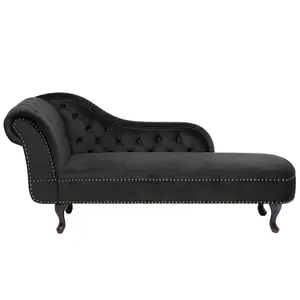 Left Hand Chaise Lounge Velvet Black NIMES