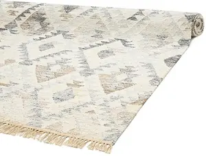 Avya Rectangular Shaped Hand Woven Kilim - Wool - L290 x W200 x H1 cm - Cream