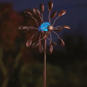 Gemini Garden Wind Spinner with Solar Powered Crackle Globe - Outdoor Garden Decoration with Multicoloured LED Light - H130cm