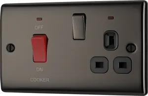 BG Gloss Black Cooker switch & socket with neon