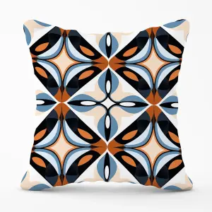 Brown And Blue Geometric Pattern Outdoor Cushion 45cm x 45cm