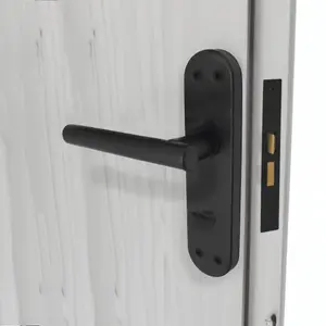 AFIT Black Door Handles Bathroom Kit - 64mm Lock & 76mm Hinges T-Bar Door Handle on Backplate 175x42mm Bathroom Kit Matt Black