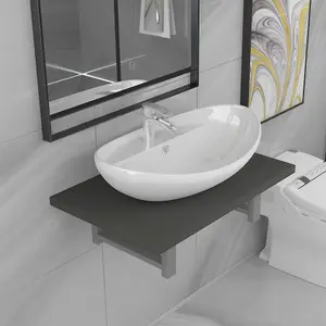 Berkfield Two Piece Bathroom Furniture Set Ceramic Grey