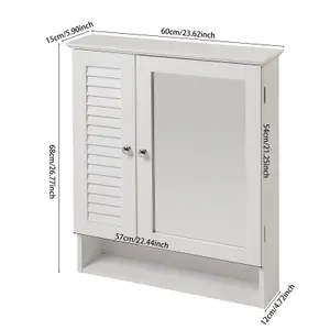 2-door White Shutter Wall Mounted Mirrored Bathroom Cabinet W 600 x D 150 x H 680 mm