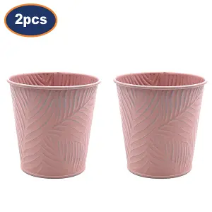 Metal Planters 2pc Pastel Pink 1.1L Embossed Leaf Plant Flower Decor Pots Garden