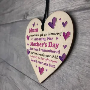 Red Ocean Joke Funny Mothers Day Gift For Mum From Daughter Son Wooden Heart With Funny Message For Mum