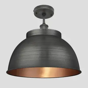 Industville Brooklyn Dome Flush Mount, 17 Inch, Pewter & Copper, Pewter Holder