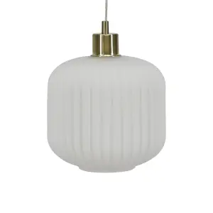 First Choice Lighting Bento White Ribbed Glass with Satin Brass Pendant Fitting