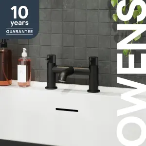 GoodHome Owens Matt Black Deck-mounted Manual Double Bath Filler Tap