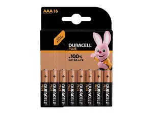 Duracell S19037 AAA Cell +100% Plus Power Batteries (Pack 16) DURAAA100P16