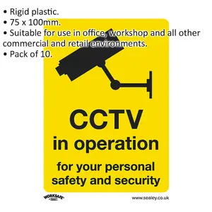 10x CCTV IN OPERATION Security Safety Sign - Rigid Plastic 75 x 100mm Warning