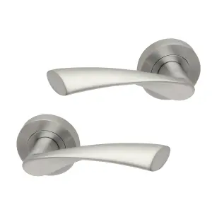 Intelligent Hardware - Internal Door Handle - Pair - Lever on Round Rose - Zeta - Satin Chrome