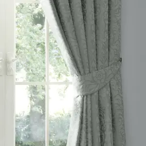 Worcester Pair of Green Pencil Pleat Curtains With Tie-Backs