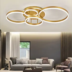 5 Circular Classic Golden Loops Energy Efficient LED Flush Ceiling Light Fixture Cool White 110cm