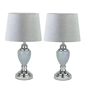 Zellner Pair (2x)  44Cm Grey Chrome Table Lamps (Set of 2)