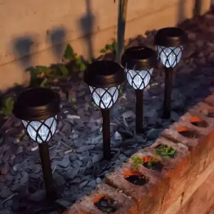 Gardenwize Pack of 4 Solar Powered Pathway Stake Lights Eco Friendly No Running Costs Decorative Garden Lights