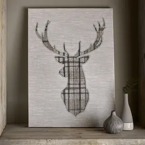 Tartan Stag Printed Canvas Stitched Wall Art