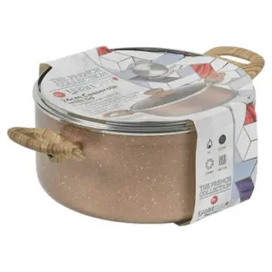 URBNCHEF 44cm Height Rose Gold Marble Non-Stick Ceramic Induction Casserole Set with Glass Lids