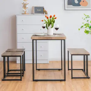 Costway 4PCS Industrial Dining Table & Chair Set Kitchen Furniture Table Bench 2 Stools