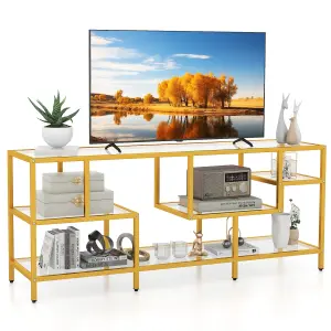 COSTWAY 147cm TV Stand for TVs up to 65" TV Console Table w/ Tempered Glass Shelves