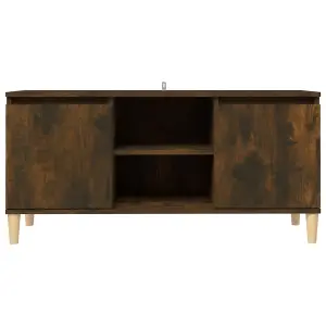 Berkfield TV Cabinet with Solid Wood Legs Smoked Oak 103.5x35x50 cm