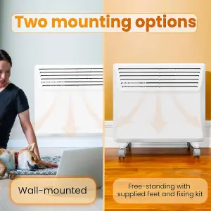 Electric Panel Heater 1000W Floor or Wall Mounted Radiator, Adjustable Thermostat with Programmable Timer