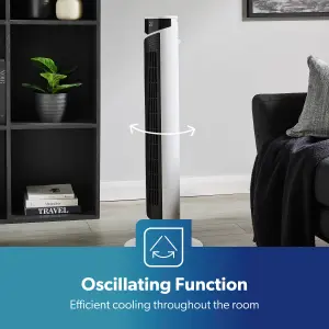 GEEPAS 37-inch  Oscillating Tower Fan with 3 Speeds Digital Display Touch Panel 4 Modes with remote control, white