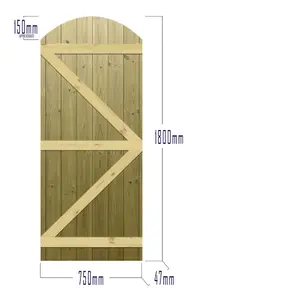 Premier Garden Supplies Pedestrian Gate 180cm (6ft) High x 75cm Wide Tongue & Groove Arch Top Semi-Braced Single Swing Gate