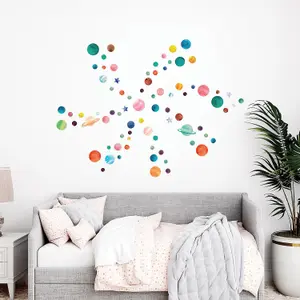 Walplus Combo Kids Wall Sticker - Colourful Dots And Planets PVC