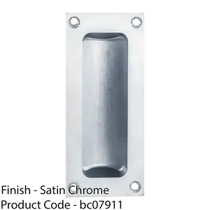 Recessed Sliding Door Flush Pull 102mm x 45mm 10.5mm Depth Satin Chrome