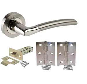 Golden Grace Indiana Design Duo Chrome Door Handle Pack, 2.5-inch Latch, Hinges - Lever Latch Handle Internal Pack