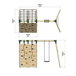 Rebo Beat The Wall Wooden Swing Set with Double up & Over Climbing Wall -Apex