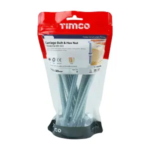 TIMCO Carriage Bolts DIN603 & Hex Full Nut DIN934 Silver - M12 x 180