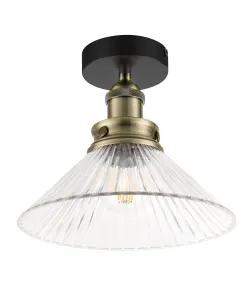 GoodHome Round Matt Glass & metal Black & clear Antique brass effect LED Ceiling light