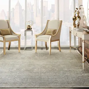 Cream Grey Luxurious Traditional Bordered Floral Rug Easy to clean Living Room and Bedroom-244cm X 305cm