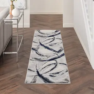 Grey Navy Blue Abstract Modern Living Room Bedroom & Dining Room Rug-239cm X 300cm